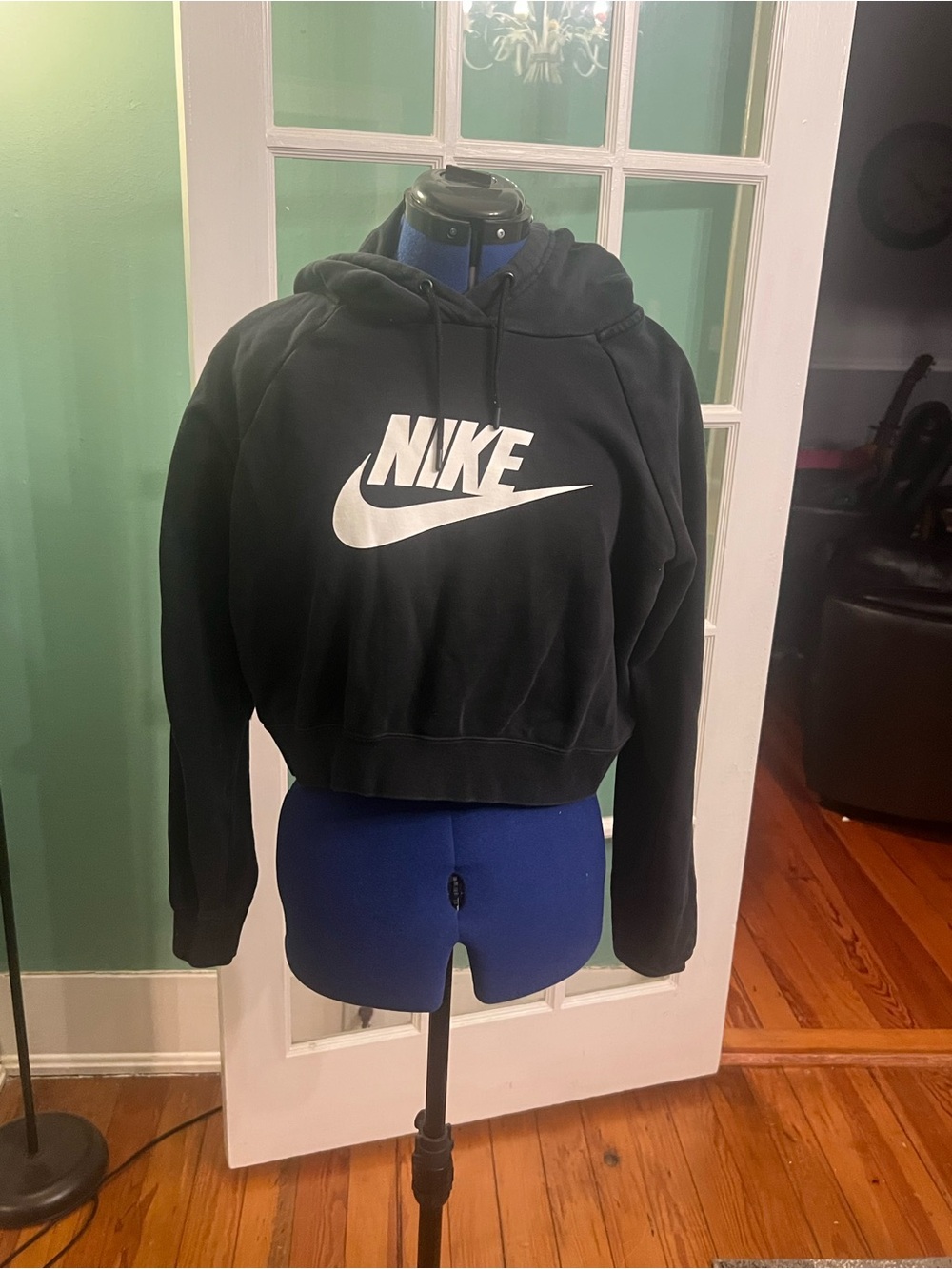 Nike Black Cropped Hoodie with White Logo